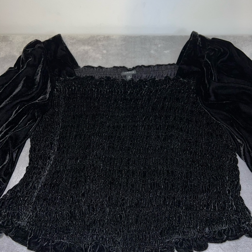 Torrid Black Velvet Smocked Blouse - Picture 4 of 9